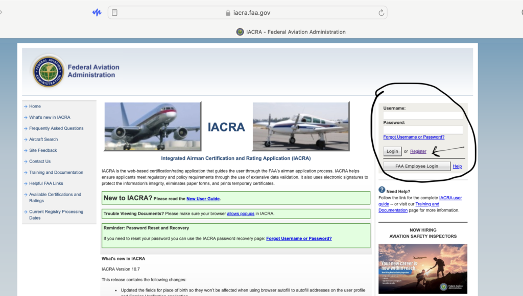 Visit the IACRA website and register an account to apply for a student pilot certificate